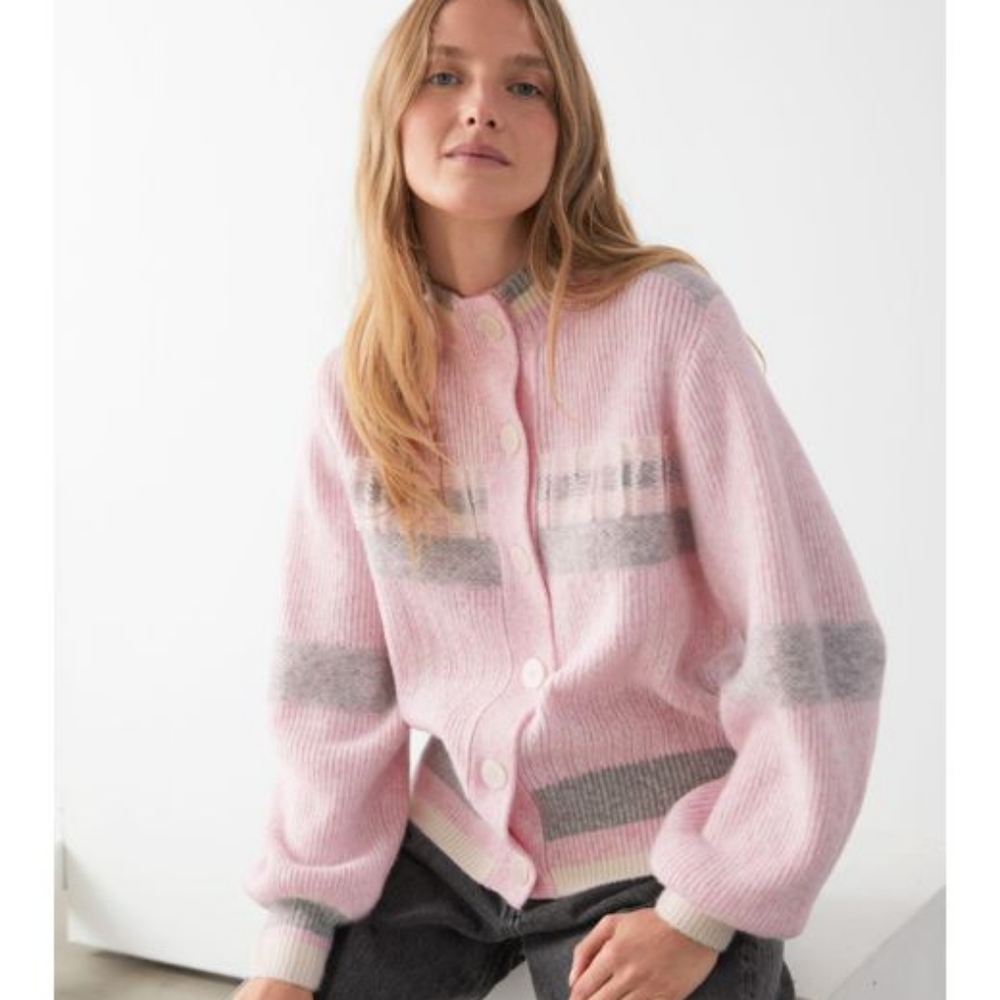 & other stories pink ribbed cardigan sweater